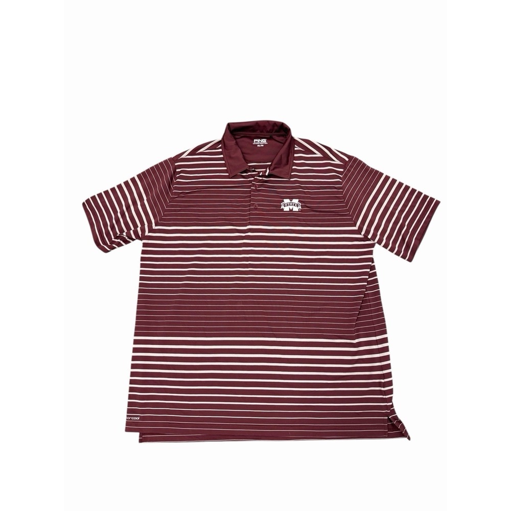 Mississippi State Bulldogs Men's Ping Large Golf‎ Polo Striped Short Sleeve Polo